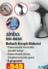 SİNBO SSI-6632 BUHARLI KIRIŞIKLIK GİDERİCİ indirimli fiyat SİNBO SSI-6632 BUHARLI KIRIŞIKLIK GİDERİCİ fiyat ve kampanya bilgisi